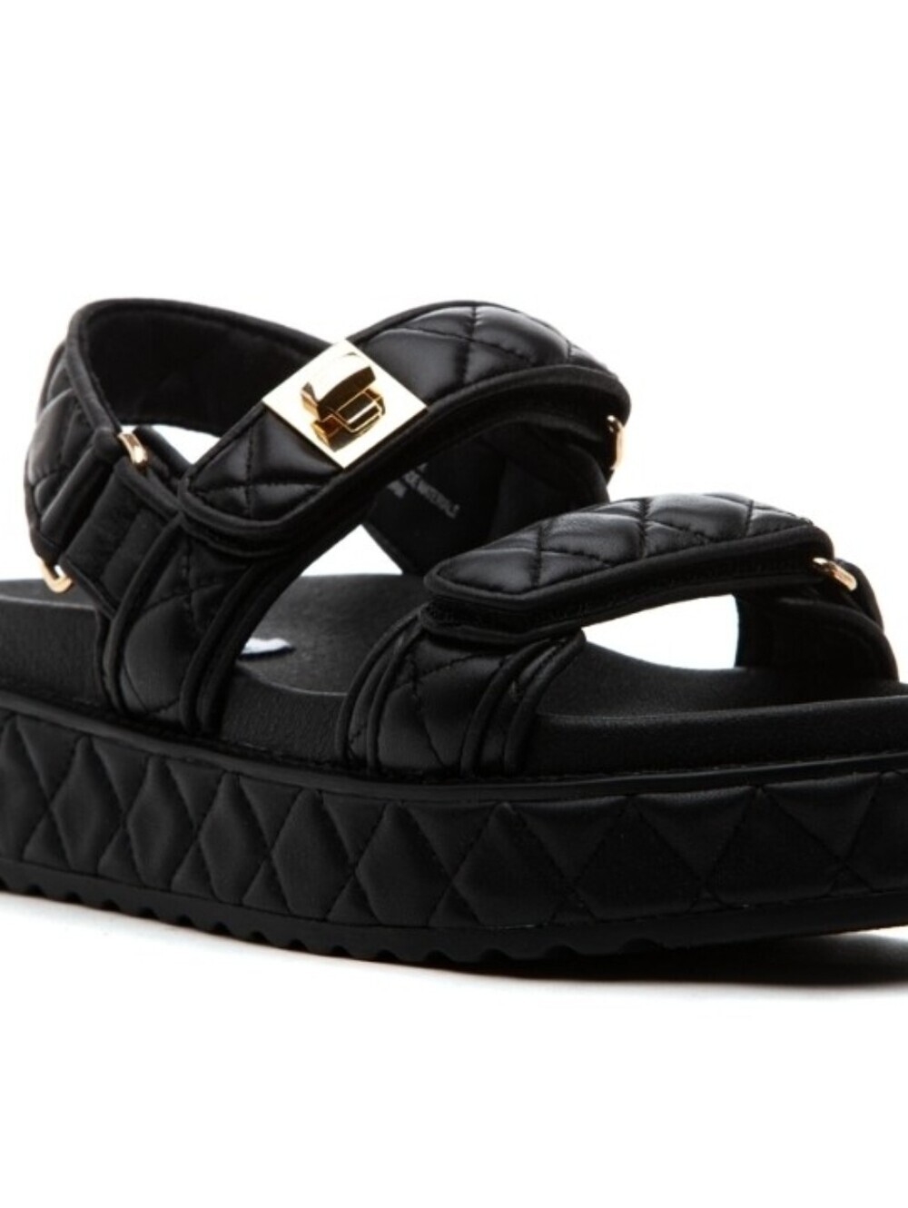Black Quilted Leather Slingback Flatform Sandals - Picture 6 of 16